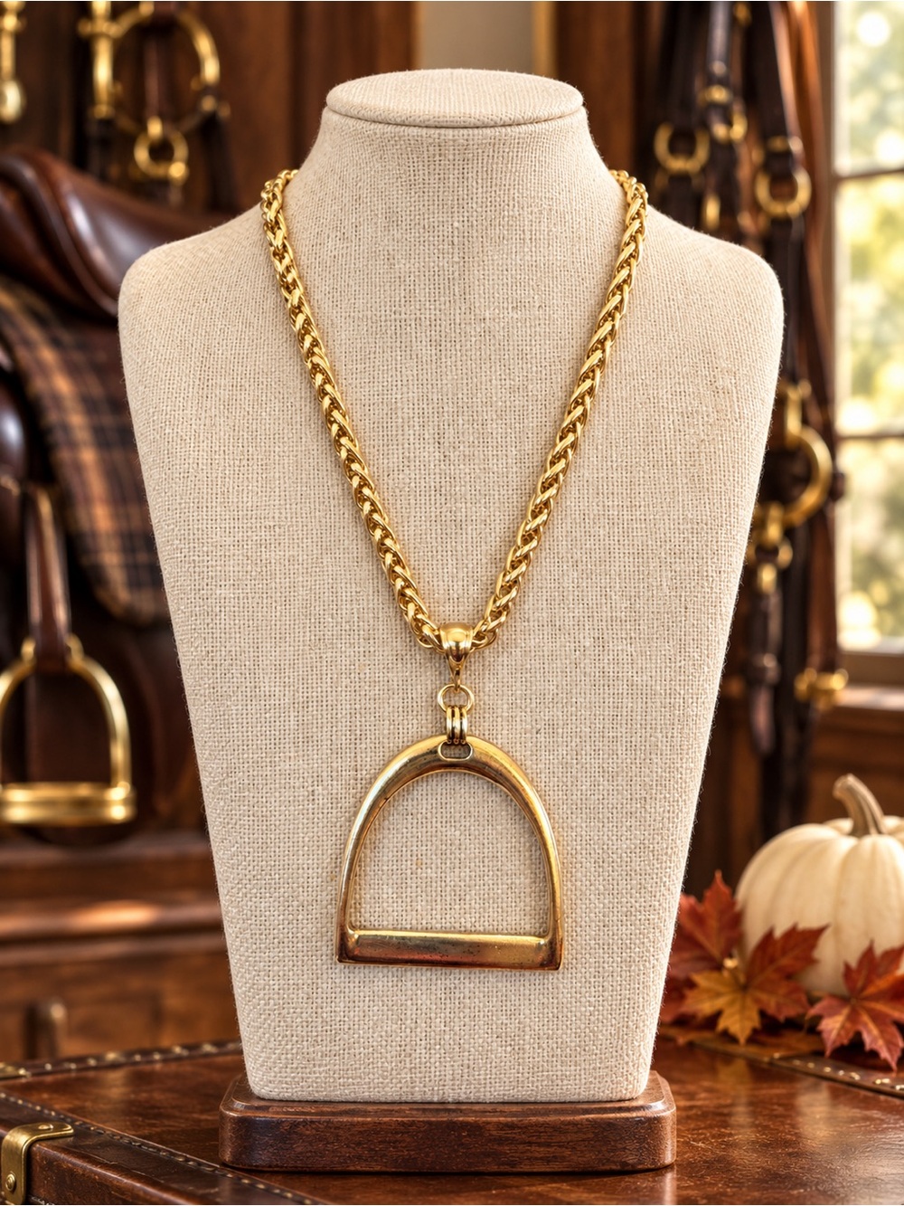Gold Stirrup Pendant Necklace - Women Jewelry